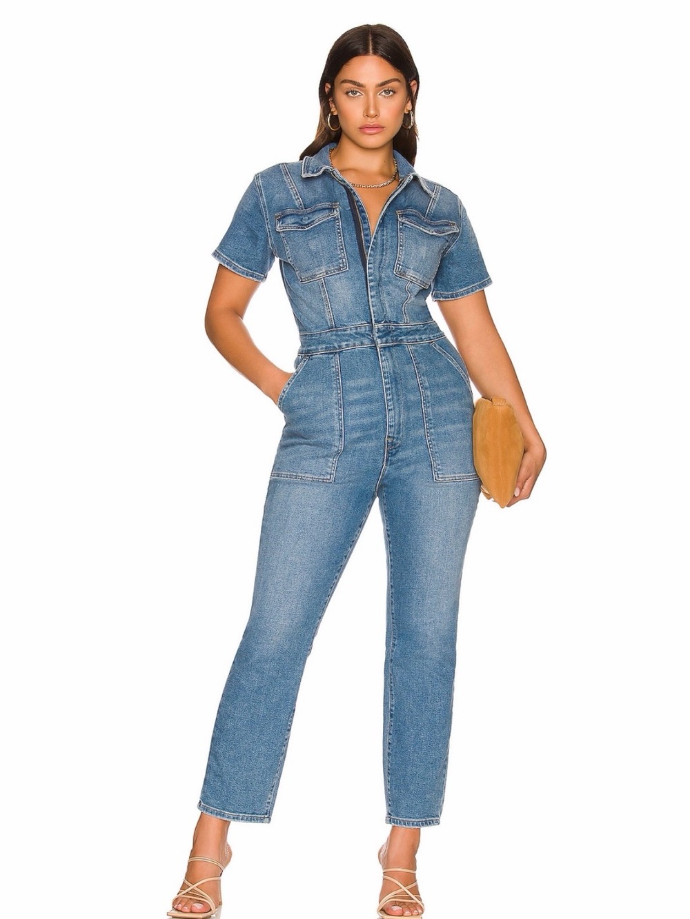 Good American Light Blue Denim Utility Jumpsuit